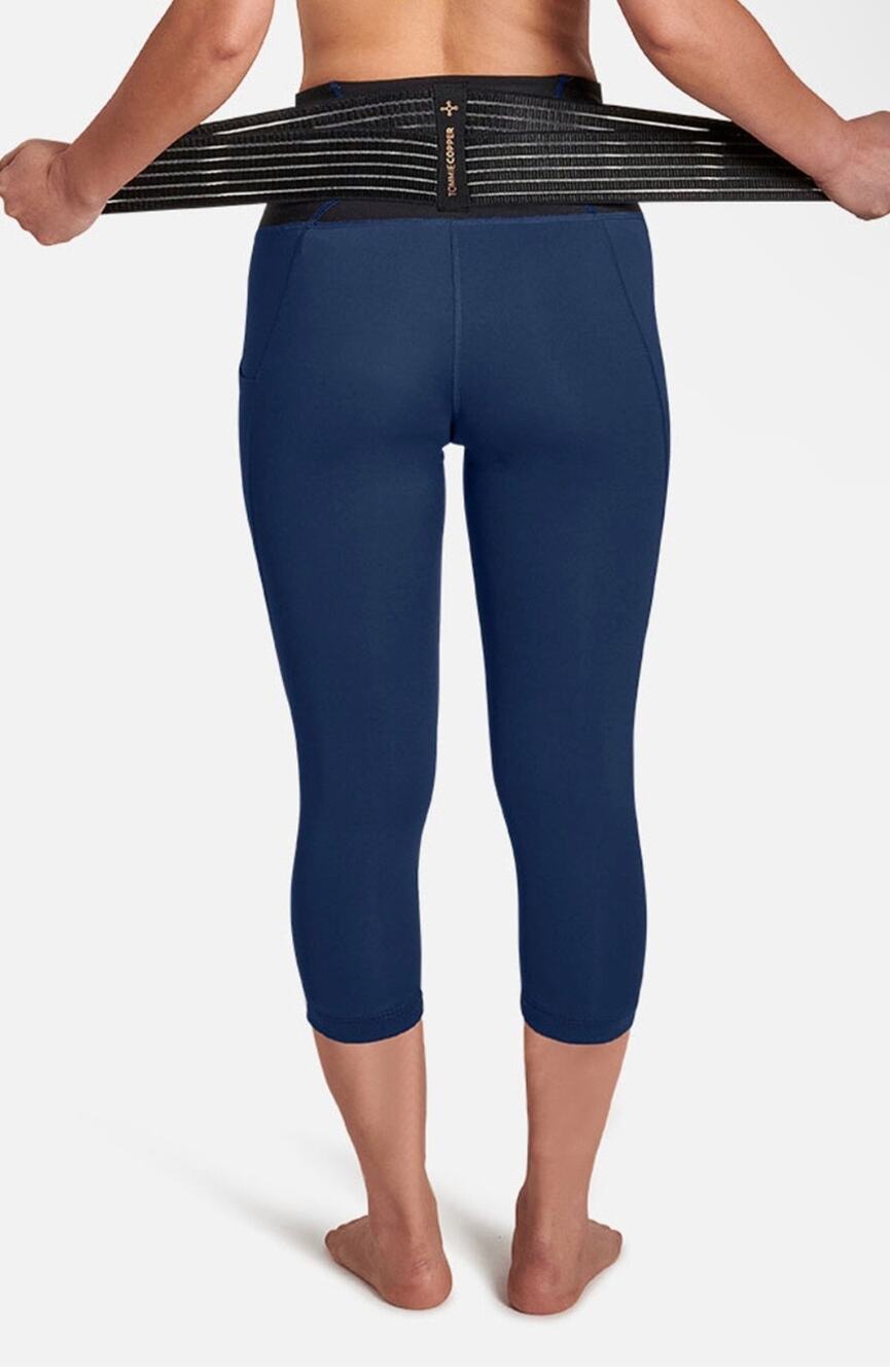 Tommie Copper Navy Adjustable Lower Back Support Capri Leggings XL NWT